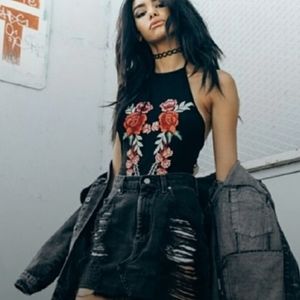 LF Call Me Eden Rose Embroidered Sheer Bodysuit ( S)